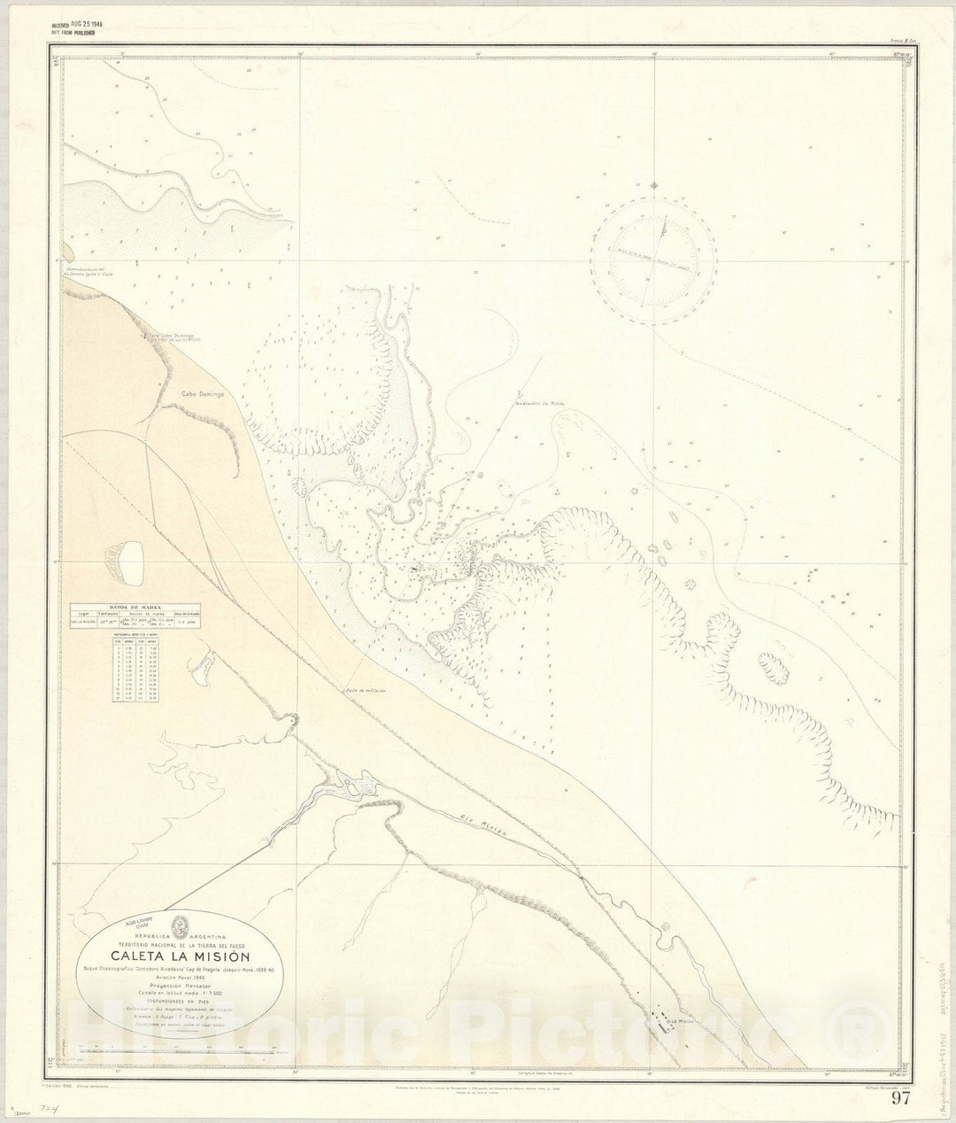 Map : Caleta la Mision, Argentina 1948, Republica Argentina, Territorio de la Tierra del Fuego, Caleta la Mision , Antique Vintage Reproduction