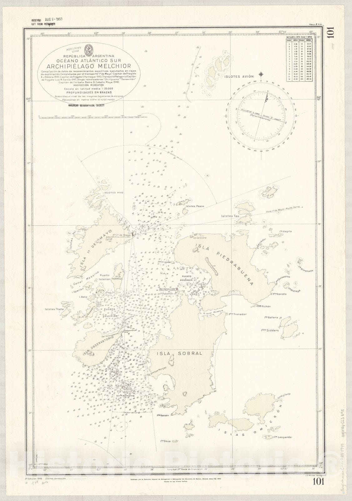 Map : Melchior Islands, Antarctica 1949, Republica Argentina, Oceano Atlantico Sur, Archipielago Melchior , Antique Vintage Reproduction