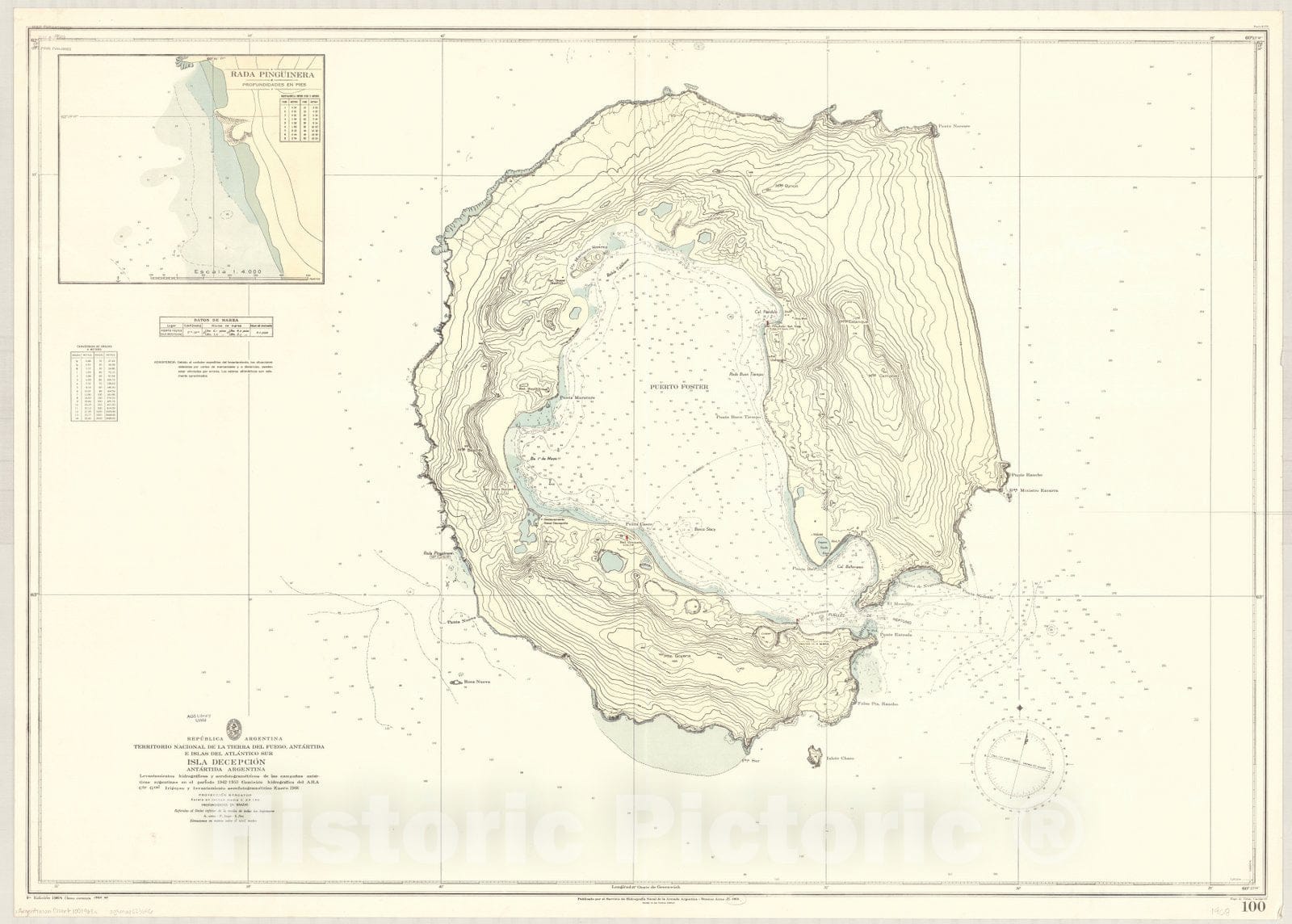 Map : Deception Island, Antarctica 1968, Republica Argentina, Territorio Nacional de la Tierra del Fuego, Antartida e Islas del Atlantico Sur, Isla Decepcion