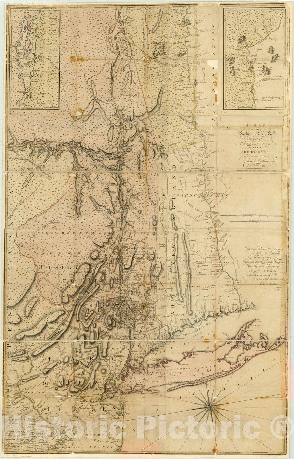 Map : New York 1775, A map of the Province of New York with part of Pensilvania, and New England , Antique Vintage Reproduction