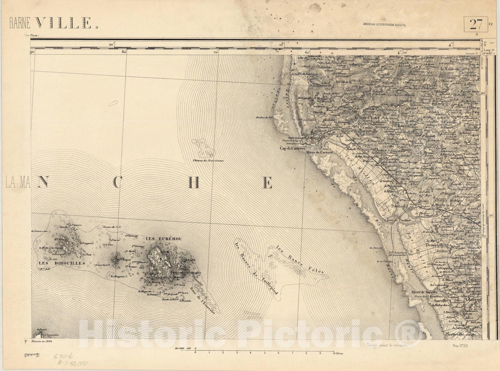 Map : Barneville, France , [Topographic maps of France], Antique Vintage Reproduction