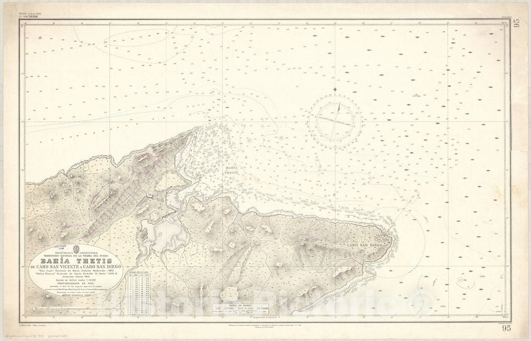 Map : Bahia Thetis, Argentina 1947, Republica Argentina, Territorio Nacional de la Tierra del Fuego, Bahia Thetis de Cabo San Vicente a Cabo San Diego