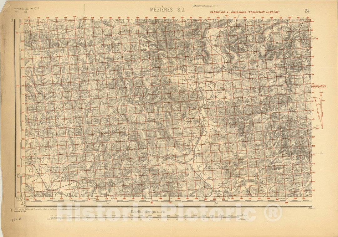 Map : Mezieres S.O., France , [Topographic maps of France], Antique Vintage Reproduction