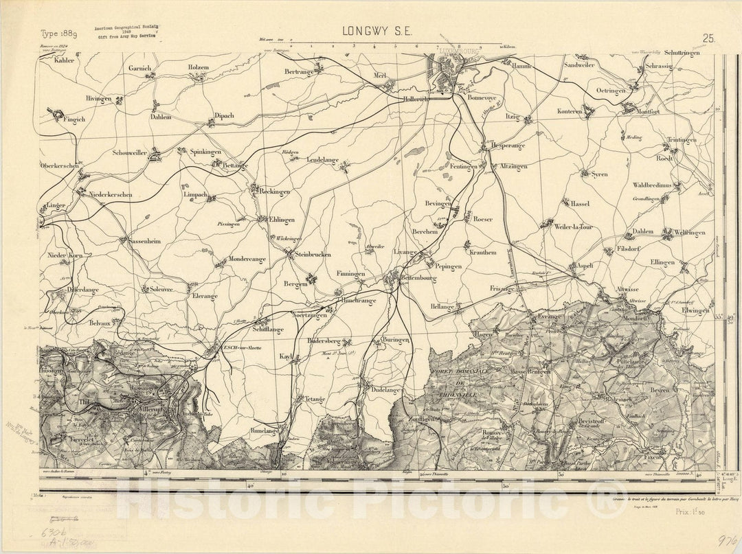 Map : Longwy S.E., France 2, [Topographic maps of France], Antique Vintage Reproduction