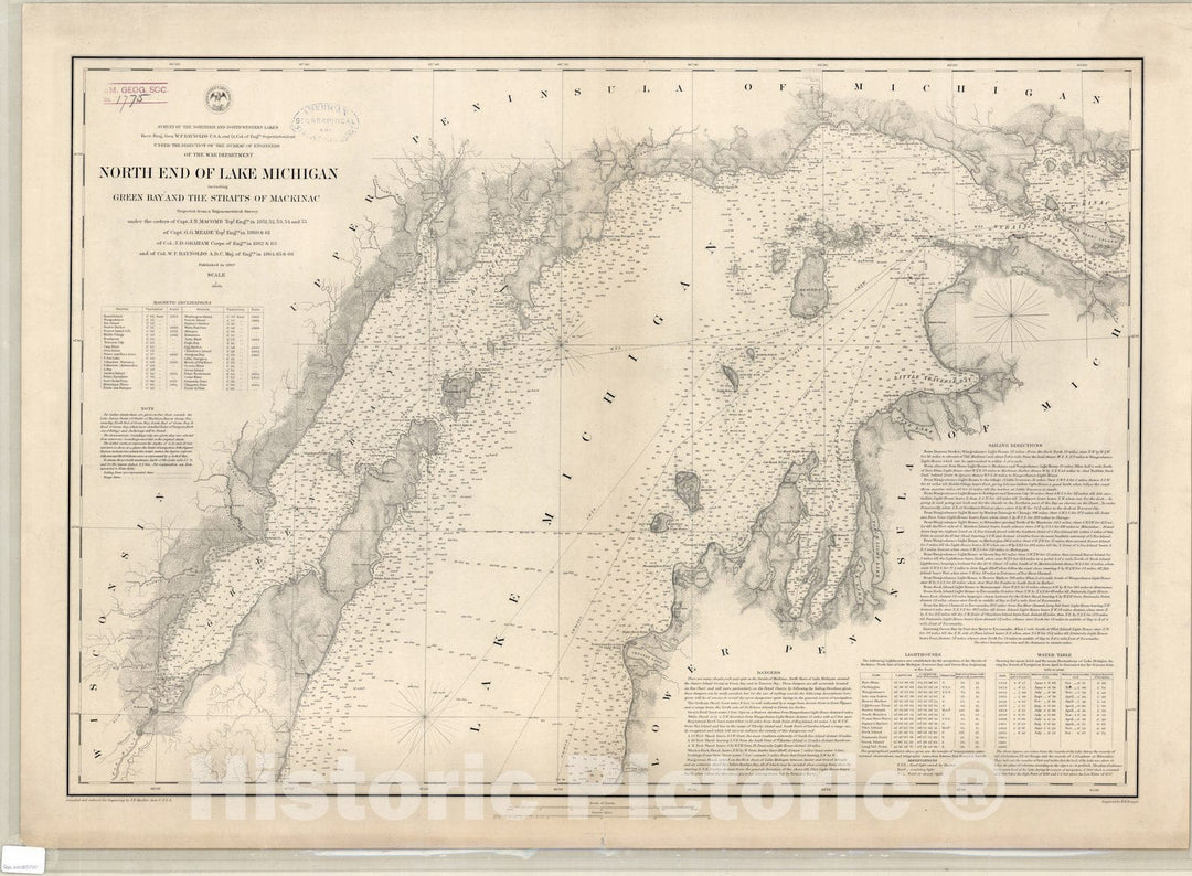 Map : Lake Michigan, north 1867, North end of Lake Michigan : including Green Bay and the straits of Mackinac , Antique Vintage Reproduction