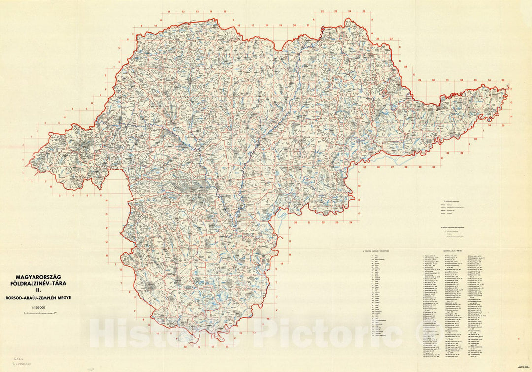 Map : Hungary 1980, Magyarorszag Foldrajzinev-Tara II. Borsod-Abauj-Zemplen Megye, Antique Vintage Reproduction