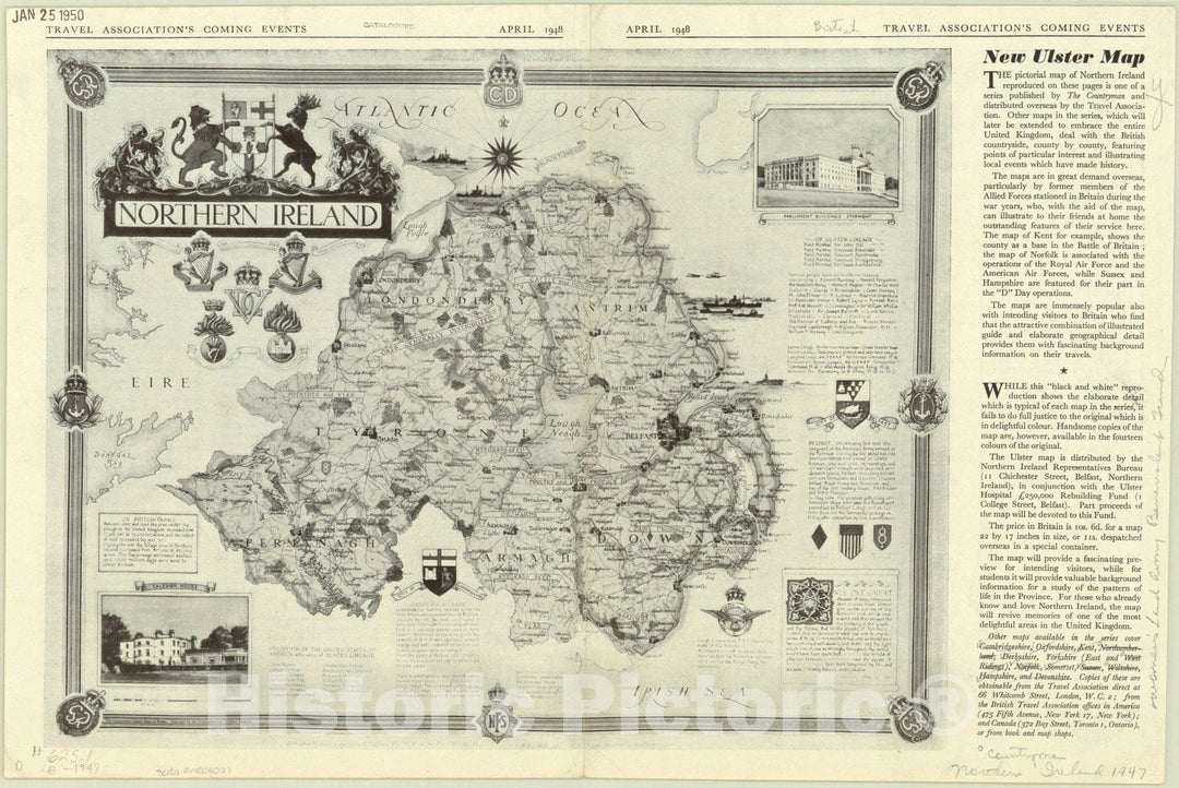 Map : Northern Ireland 1948, Northern Ireland , Antique Vintage Reproduction