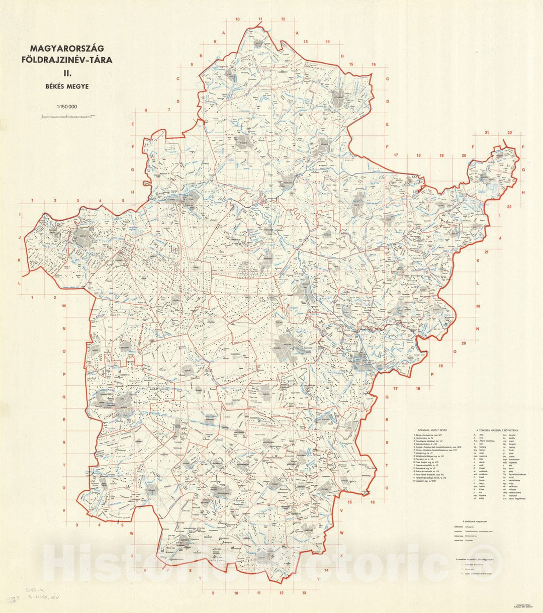 Map : Hungary 1980, Magyarorszag Foldrajzinev-Tara II. Bekes Megye , Antique Vintage Reproduction