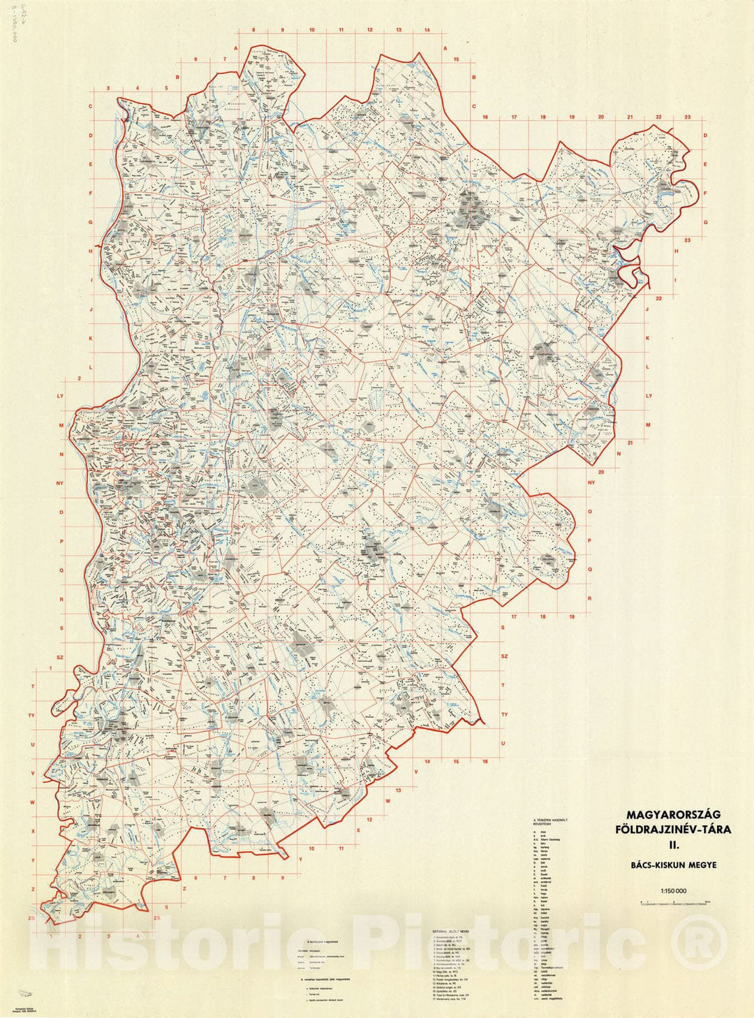 Map : Hungary 1980, Magyarorszag Foldrajzinev-Tara II. Bacs-Kiskun Megye, Antique Vintage Reproduction