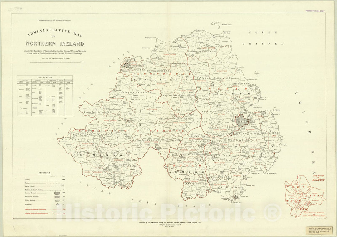 Map : Northern Ireland 1935, Antique Vintage Reproduction