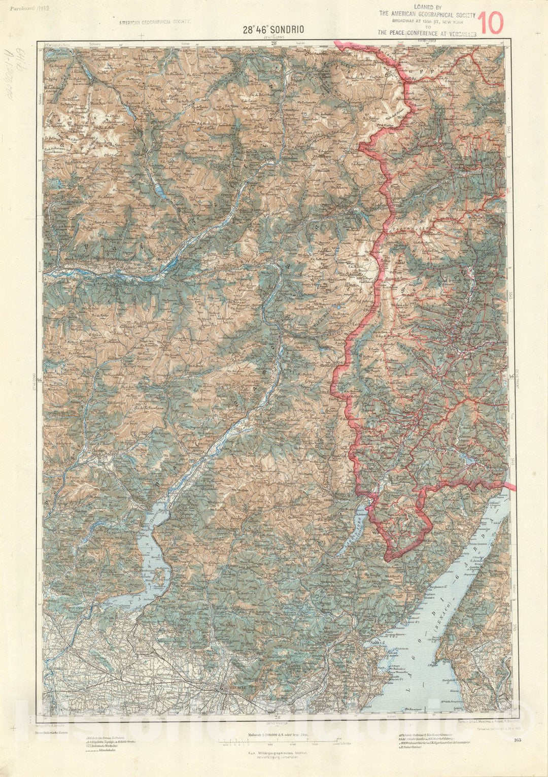 Map : Sondrio, Italy 1917, Generalkarte von Mitteleuropa, Antique Vintage Reproduction