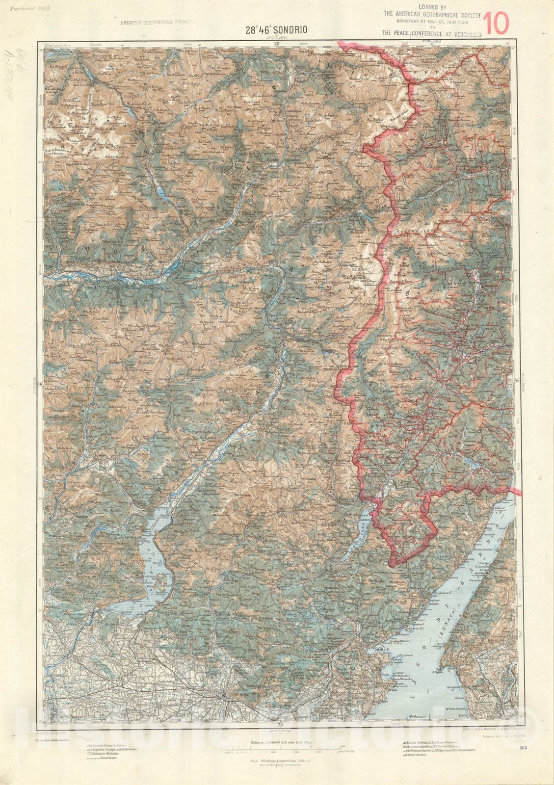 Map : Sondrio, Italy 1917, Generalkarte von Mitteleuropa, Antique Vintage Reproduction