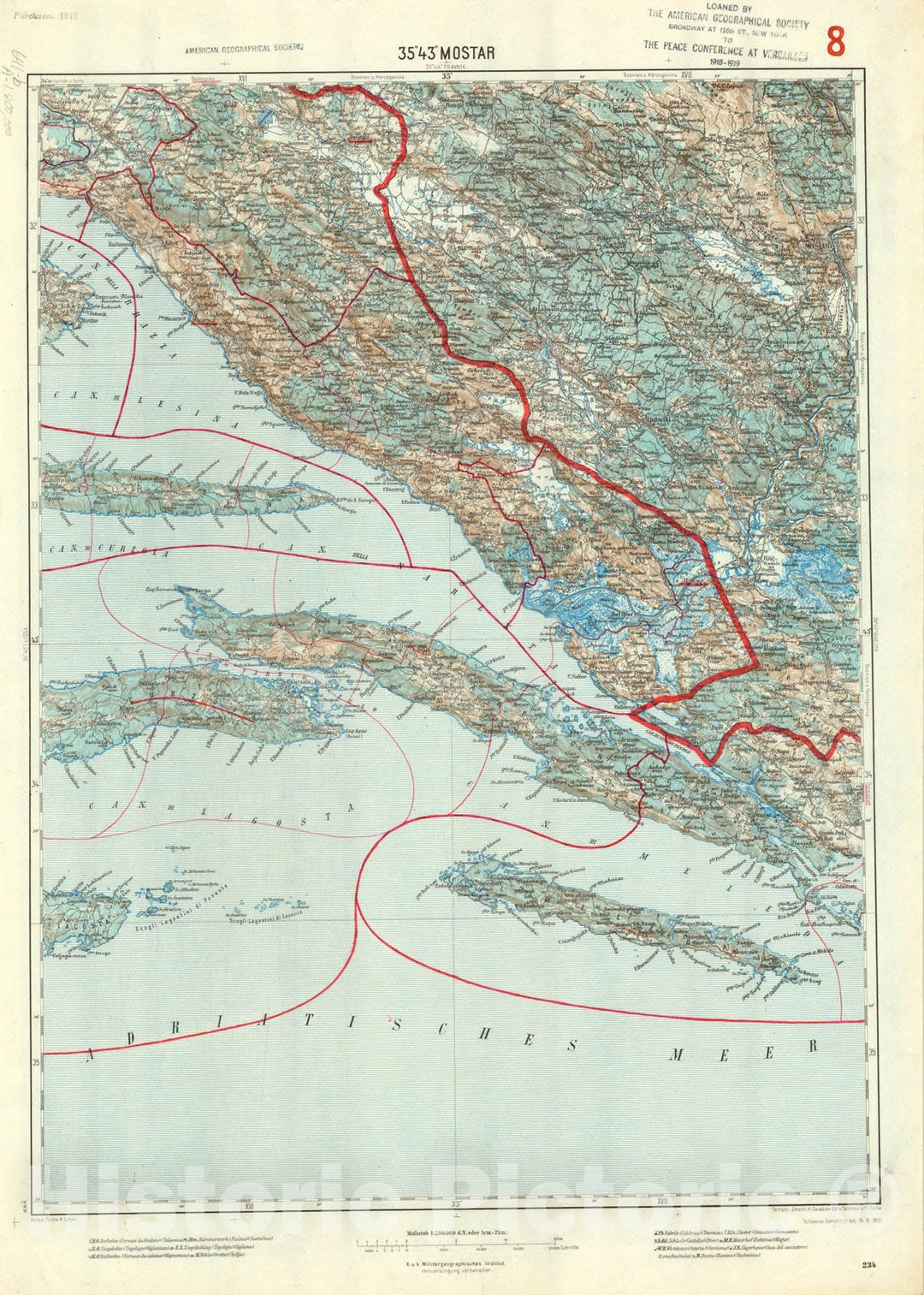 Map : Mostar, Bosnia and Herzegovina 1915, Generalkarte von Mitteleuropa, Antique Vintage Reproduction