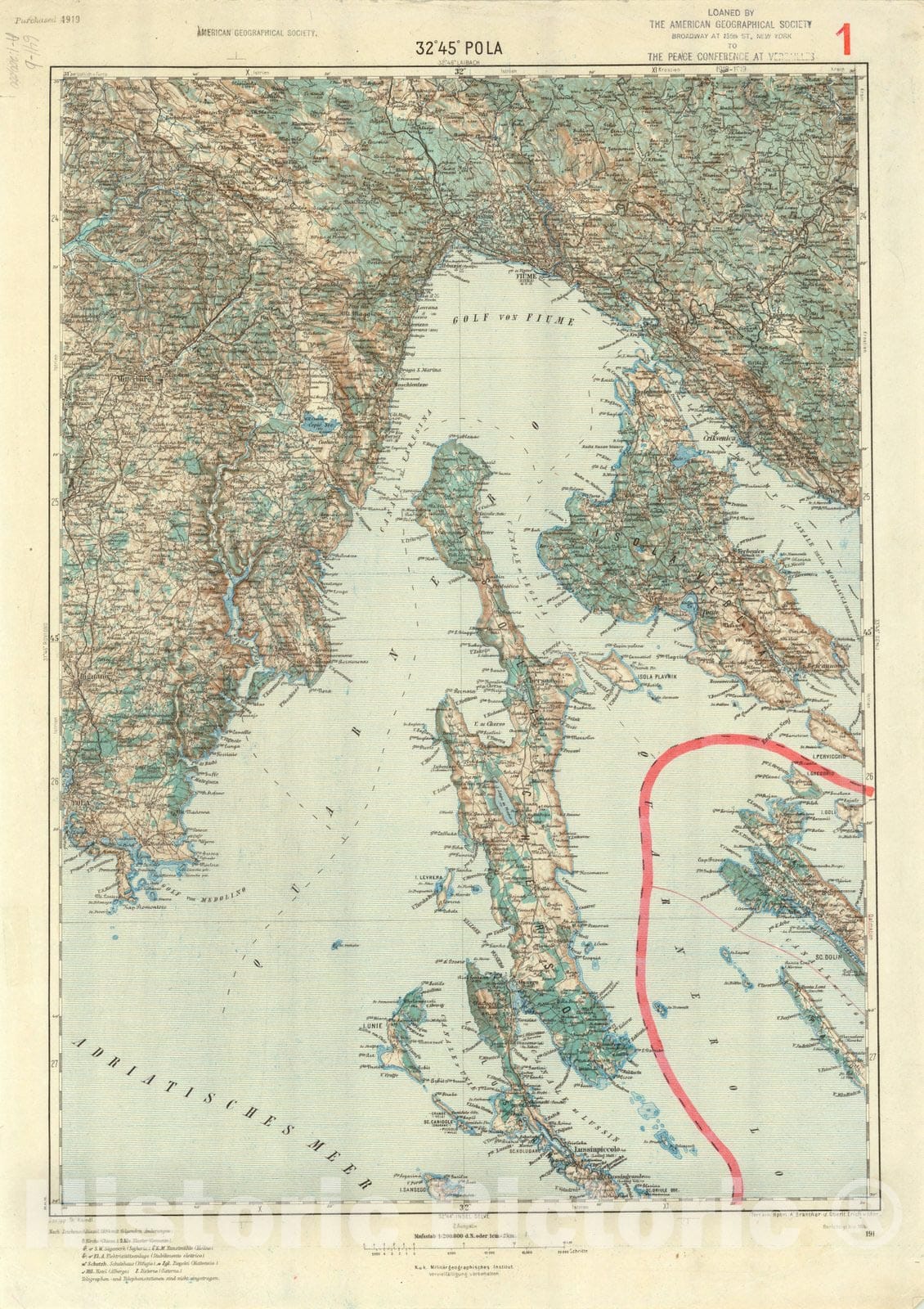 Map : Pola (Pula), Croatia 1914 2, Generalkarte von Mitteleuropa, Antique Vintage Reproduction