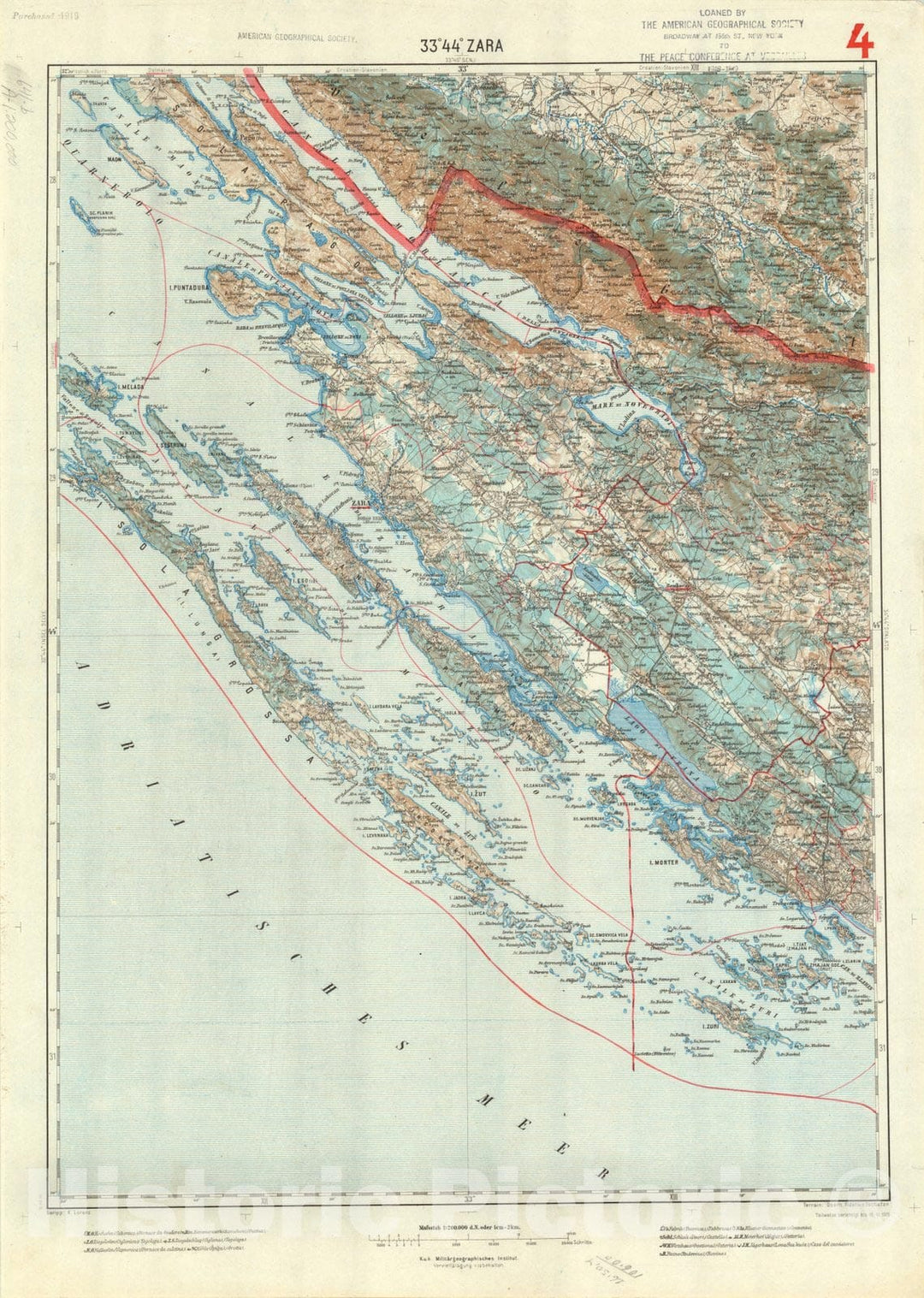 Map : Zara (Zadar), Croatia 1915, Generalkarte von Mitteleuropa, Antique Vintage Reproduction