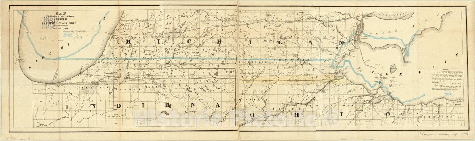 Map : Ohio and Michigan 1835, Map exhibiting the country between lakes Michigan and Erie and the contested boundary lines , Antique Vintage Reproduction