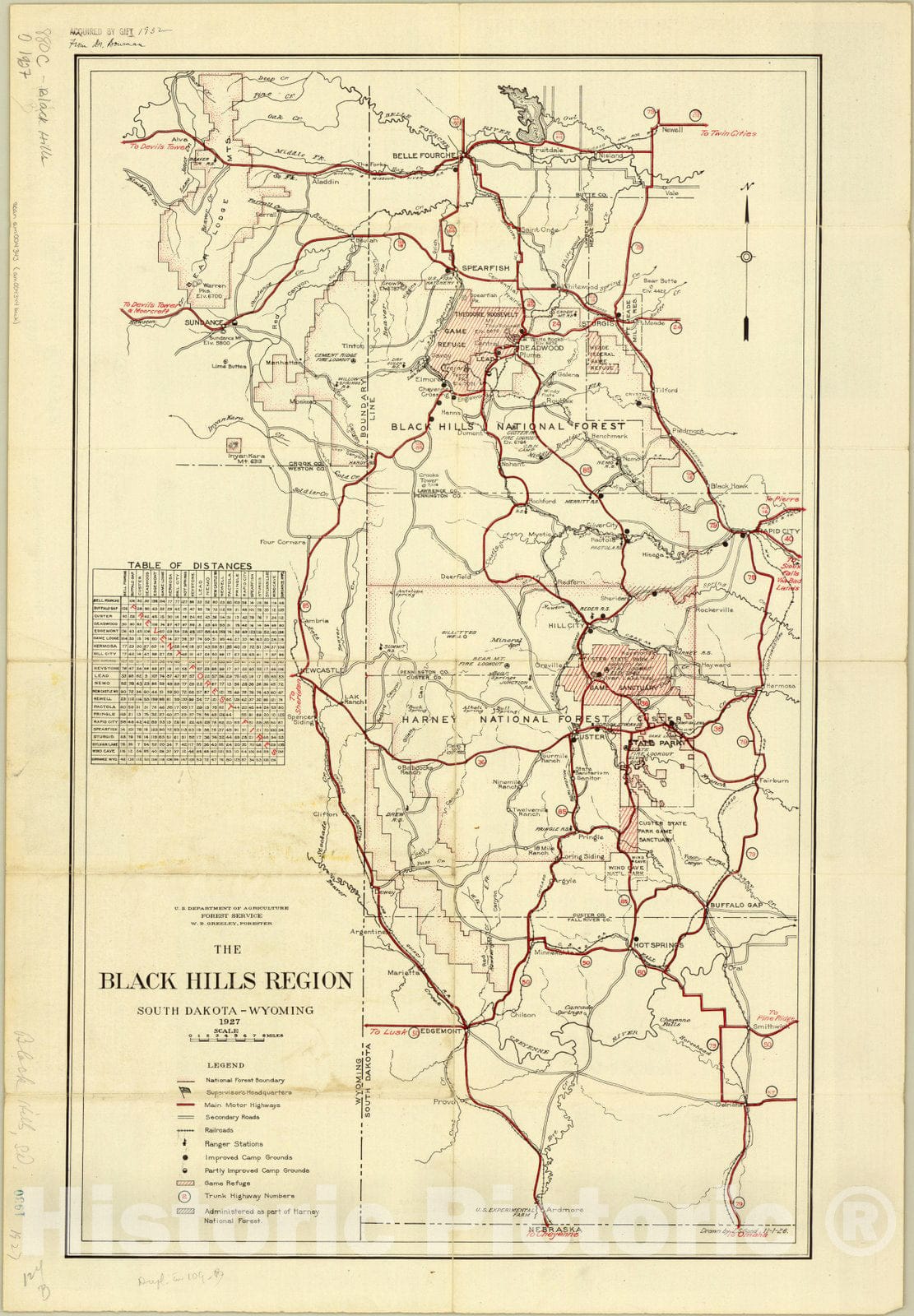 Map : Black Hills, South Dakota 1927, The National Forests of the Black Hills of South Dakota , Antique Vintage Reproduction