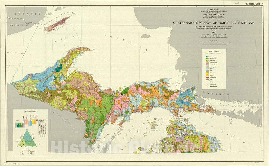 Map : Michigan 1982 1, Quaternary geology of Michigan, Antique Vintage Reproduction