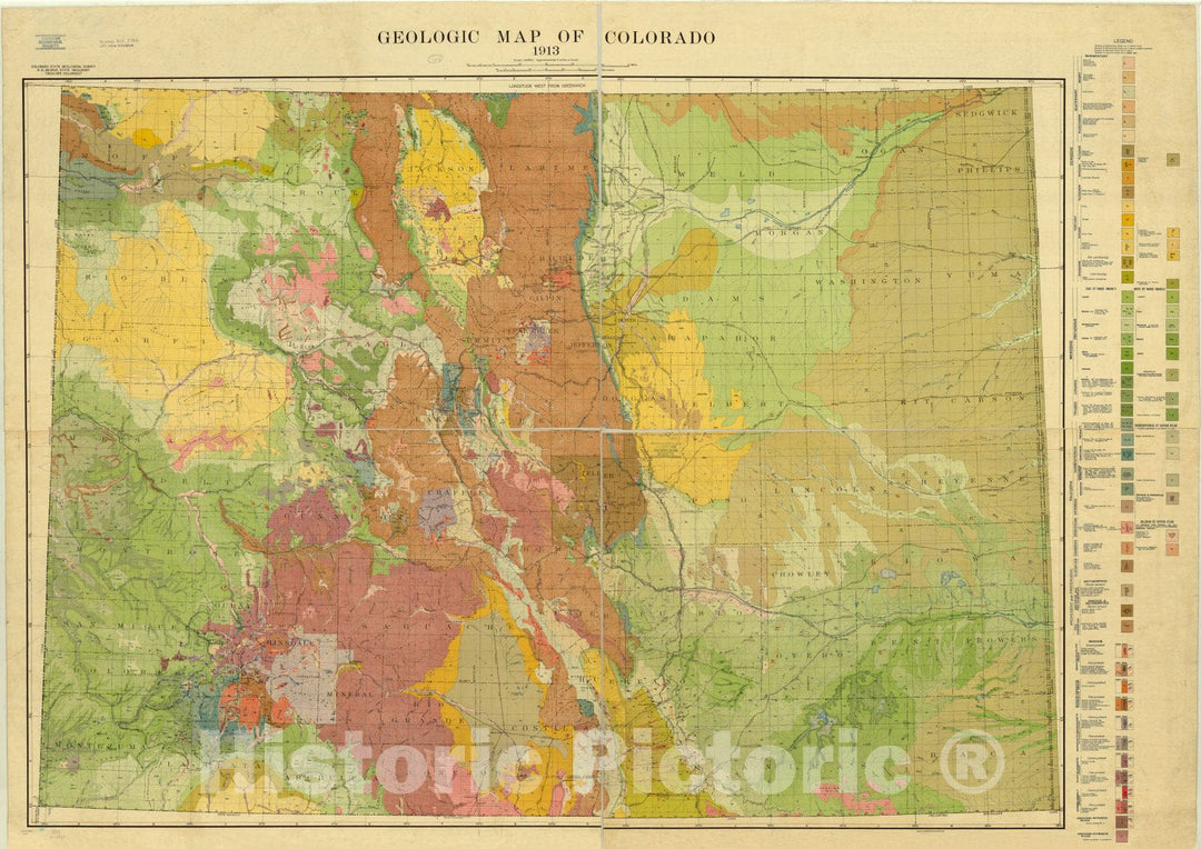 Map : Colorado 1913, Geologic map of Colorado , Antique Vintage Reproduction