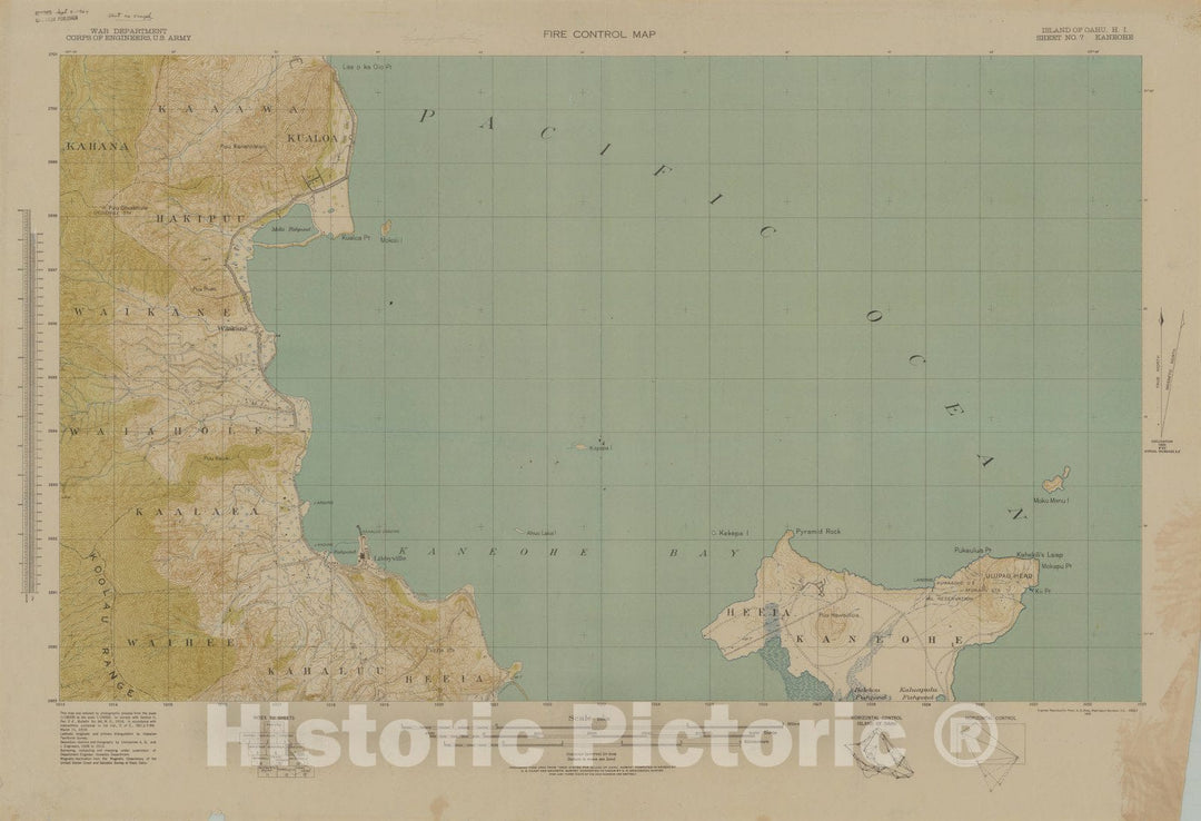 Map : Oahu (Hawaii) 1922, fire control map, Fire control map : Island of Oahu, H.I., sheet no. 7, Kaneohe , Antique Vintage Reproduction