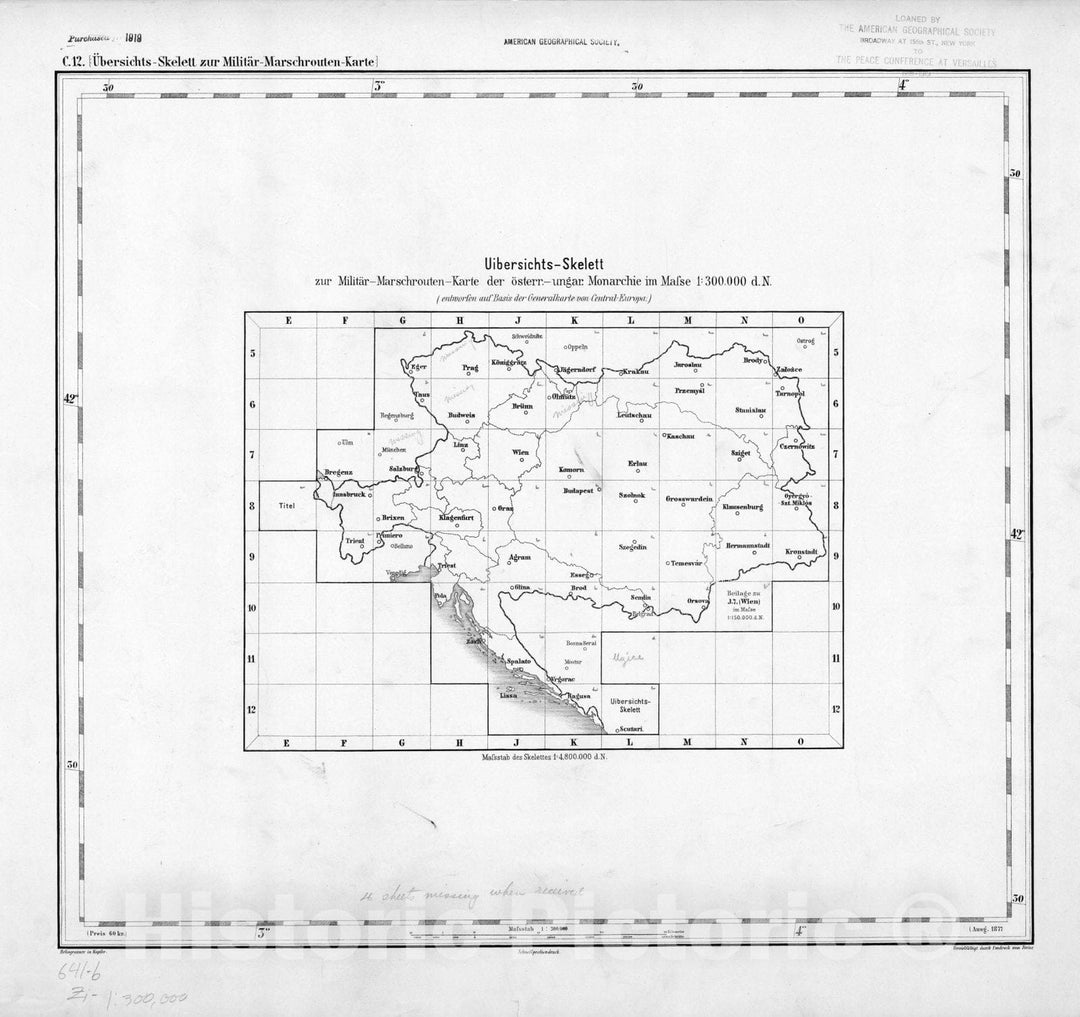 Map : Austria and Hungary 1877 1, Militar-Marschroutenkarte der osterreichisch-ungarischen Monarchie , Antique Vintage Reproduction