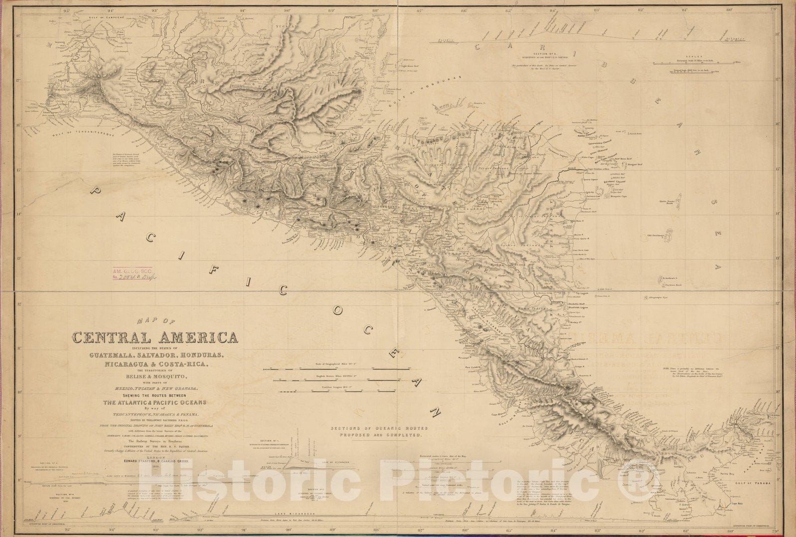 Map : Central America 1856, Antique Vintage Reproduction