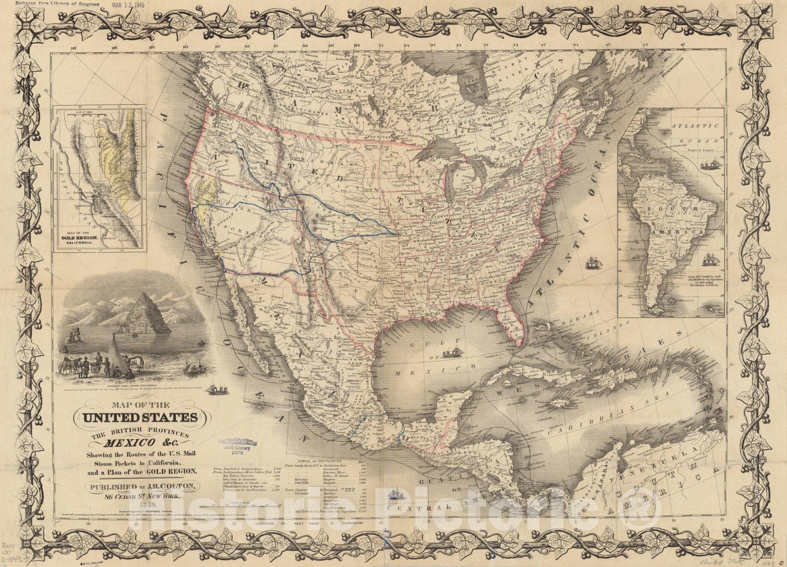 Map : North America 1849, Antique Vintage Reproduction