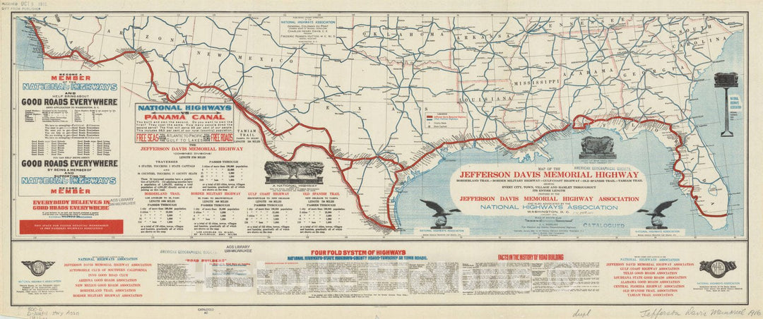 Map : Southern United States 1916, Antique Vintage Reproduction