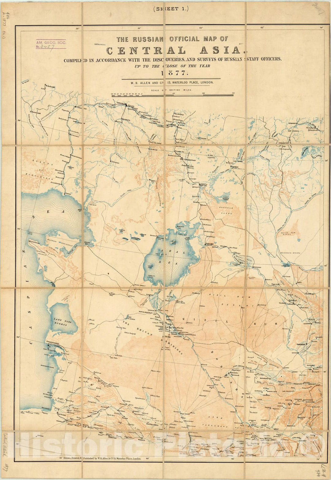 Map : Russia 1877 1, The Russian official map of Central Asia , Antique Vintage Reproduction