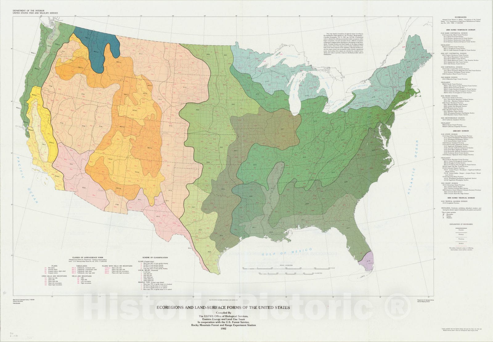 Map : United States 1982 2, Ecoregions and land-surface forms of the United States , Antique Vintage Reproduction