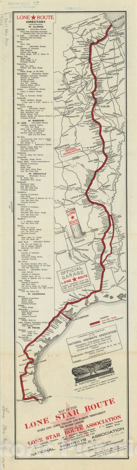 Map : Central United States from Illinois to Texas 1922, Map of the Lone Star Route : showing every city, town, village and hamlet throughout its entire length