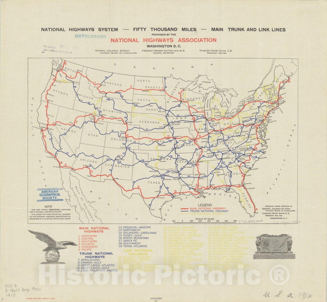 Map : United States 1913, National highways system -- fifty thousands miles -- main trunk and link lines