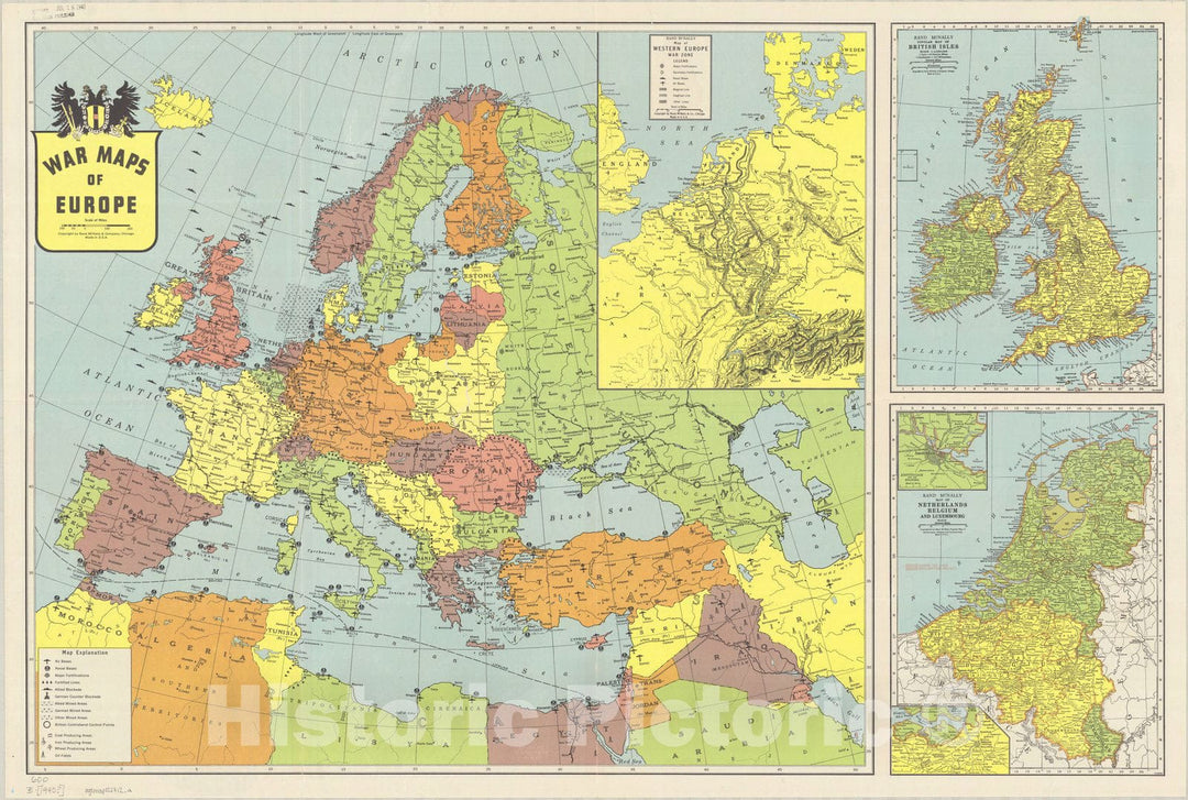 Map : Europe 1940 2, War maps of Europe , Antique Vintage Reproduction