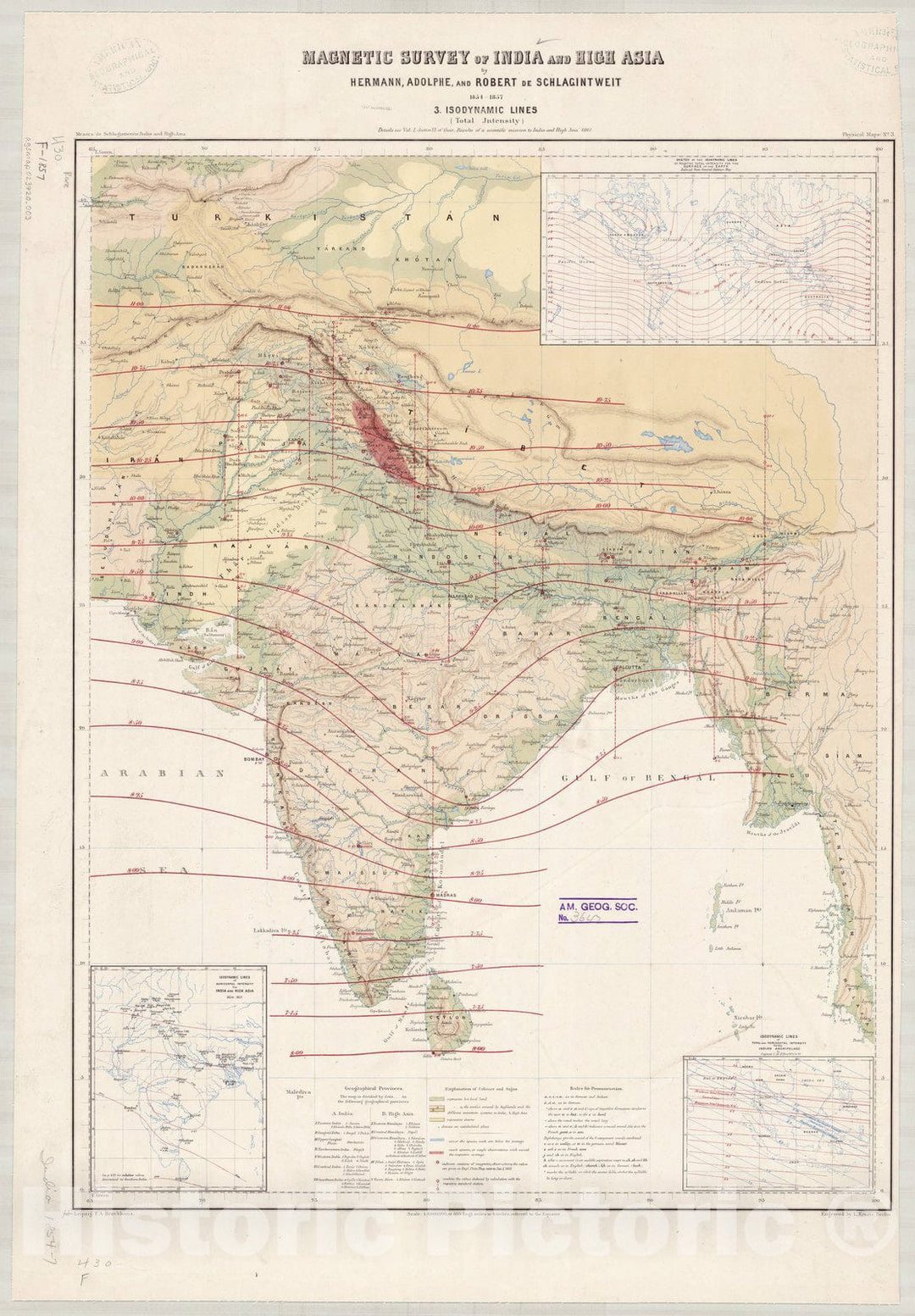 Map : India 1861 1, Magnetic survey of India and High Asia , Antique Vintage Reproduction