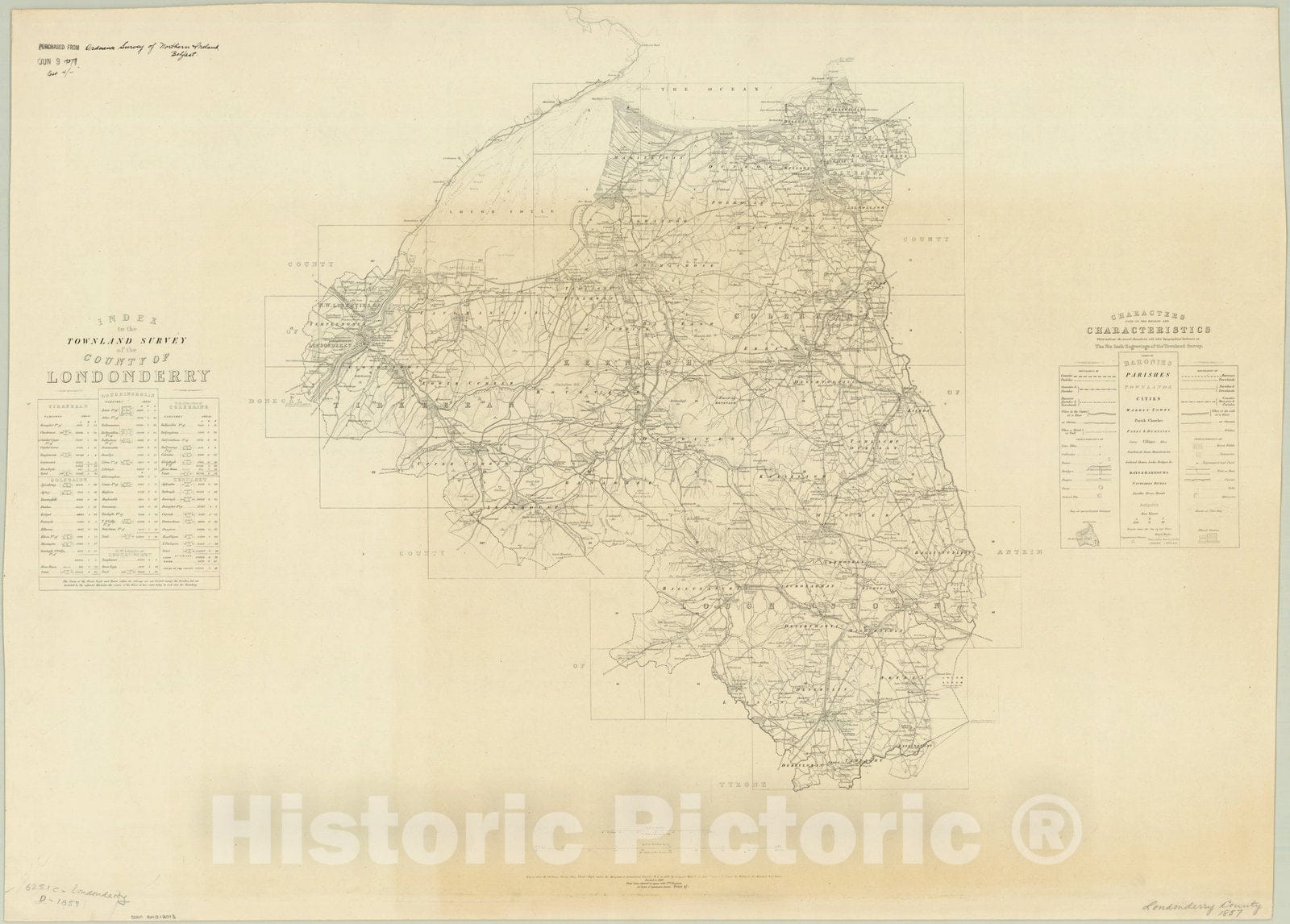 Map : County of Londonderry, Northern Ireland 1857, Index to the Townland Survey of the County of Londonderry , Antique Vintage Reproduction