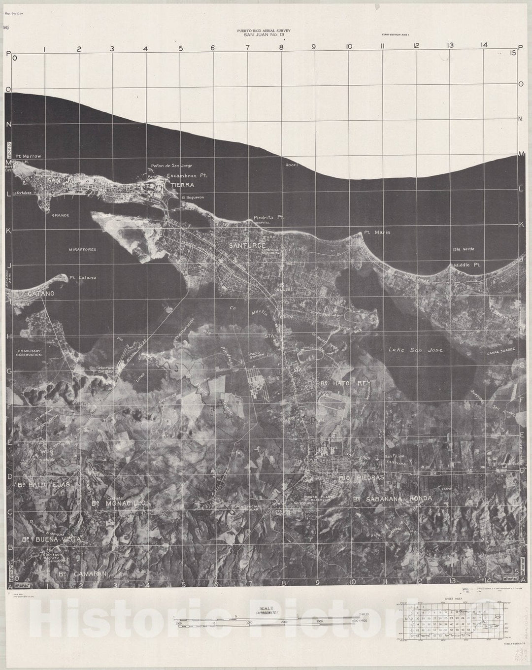 Map : Puerto Rico 1940 56, Puerto Rico aerial survey , Antique Vintage Reproduction