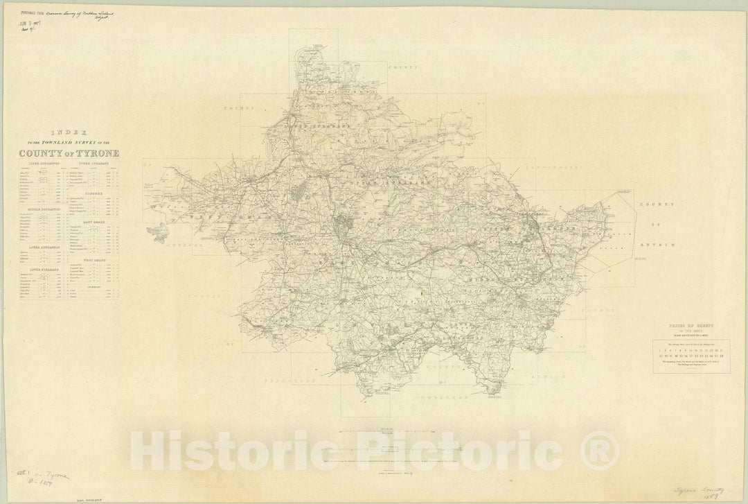 Map : Tyrone County, Northern Ireland 1859, Index to the Townland Survey of the County of Tyrone , Antique Vintage Reproduction