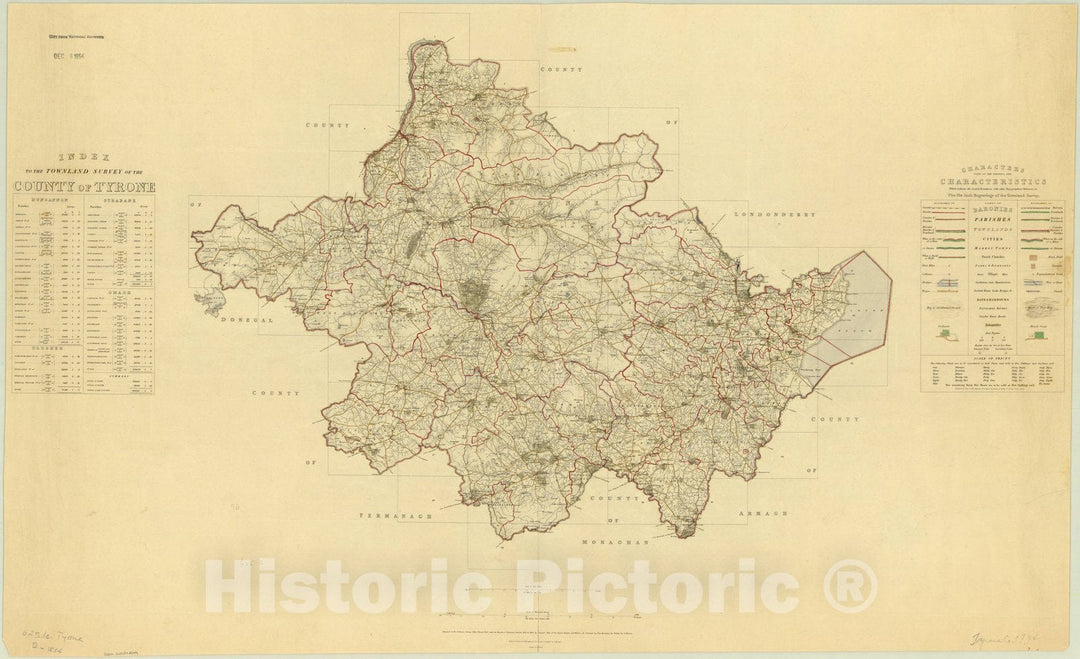 Map : Tyrone, Northern Ireland 1834, Index to the Townland Survey of the County of Tyrone , Antique Vintage Reproduction