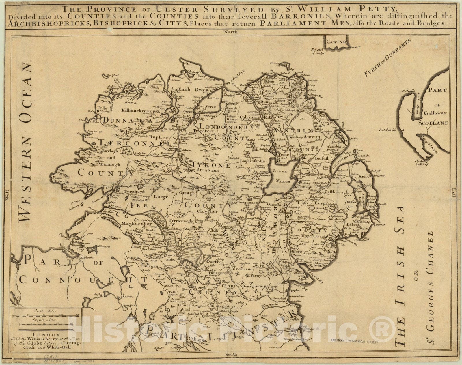 Map : Ulster, Ireland and Northern Ireland 1689, Antique Vintage Reproduction