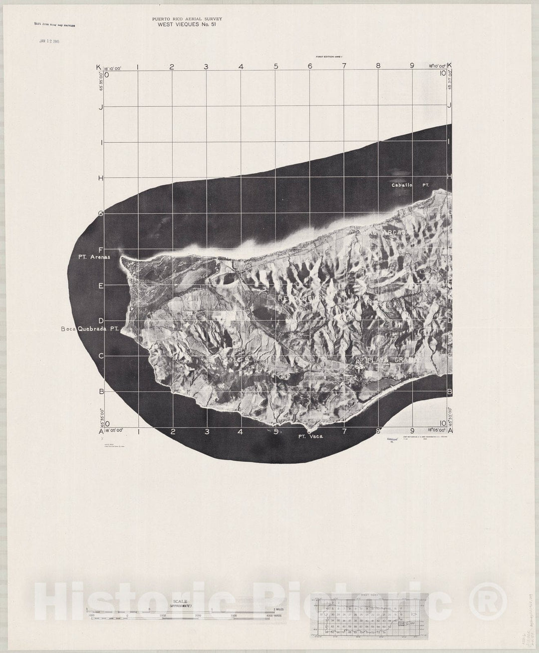 Map : Puerto Rico 1940 14, Puerto Rico aerial survey , Antique Vintage Reproduction