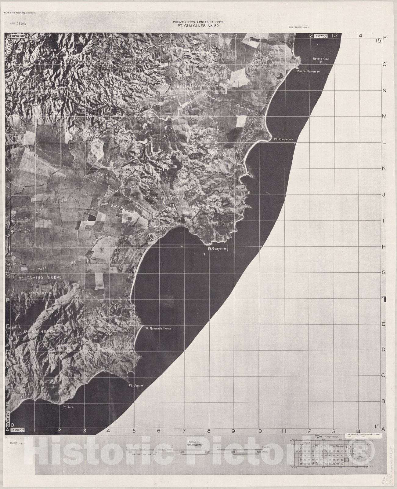 Map : Puerto Rico 1940 15, Puerto Rico aerial survey , Antique Vintage Reproduction