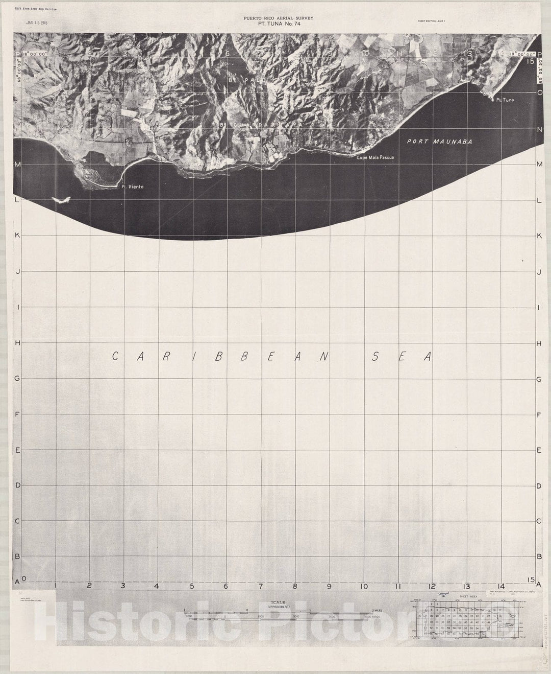 Map : Puerto Rico 1940 35, Puerto Rico aerial survey , Antique Vintage Reproduction