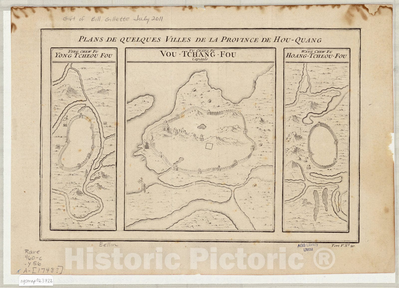 Map : China 1748, Plans de quelques villes de la province de Hou-Quang, Antique Vintage Reproduction