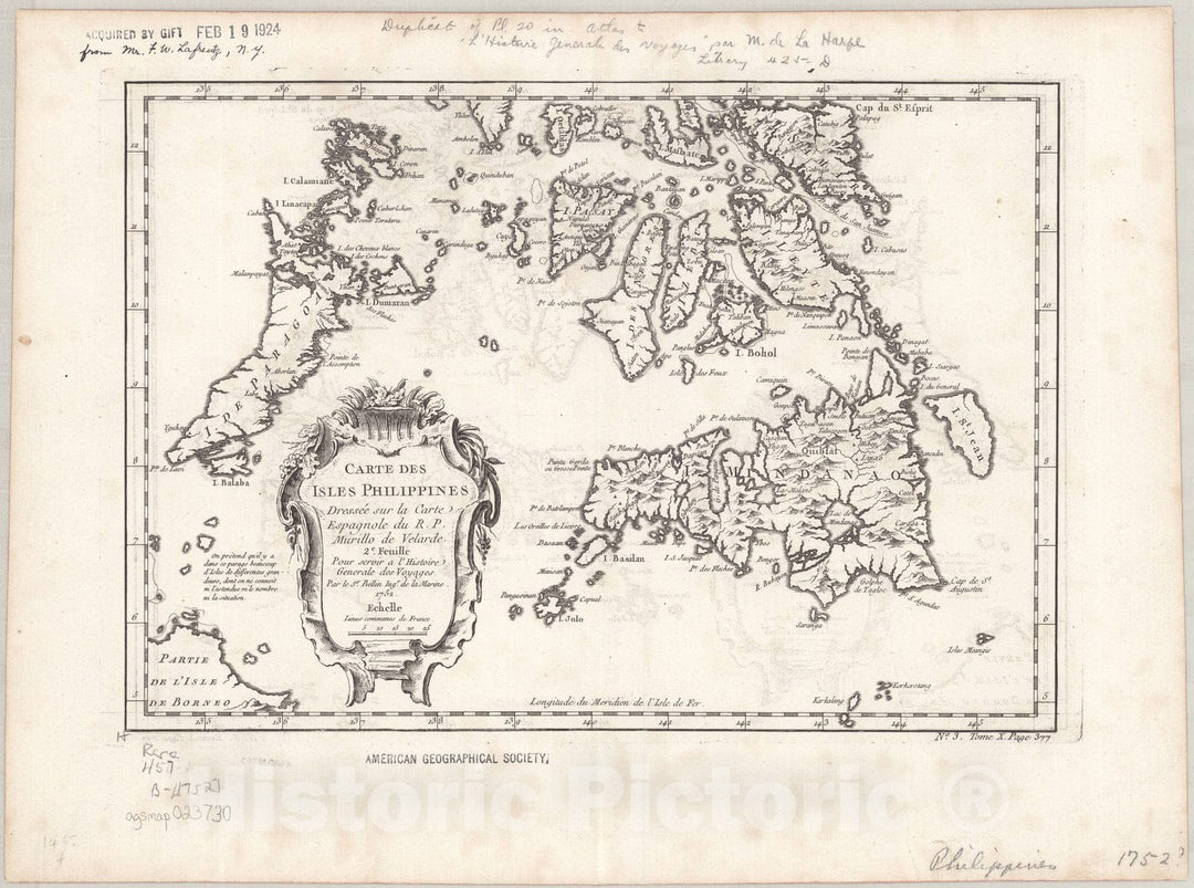 Map : Philippines 1752 1, Carte des Isles Philippines , Antique Vintage Reproduction