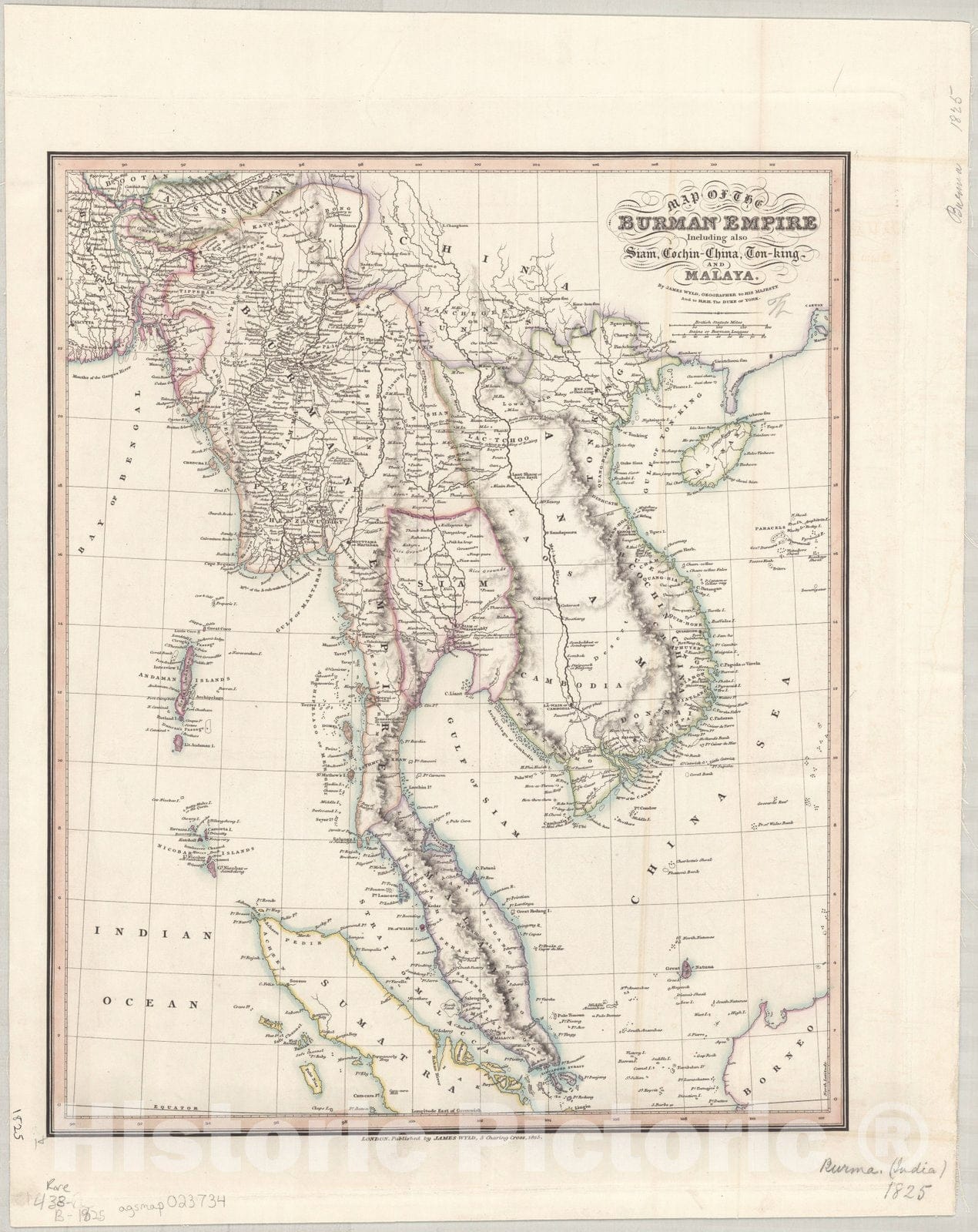 Map : Burma 1825, Map of the Burman Empire including also Siam, Cochin-China, Ton-King and Malaya , Antique Vintage Reproduction