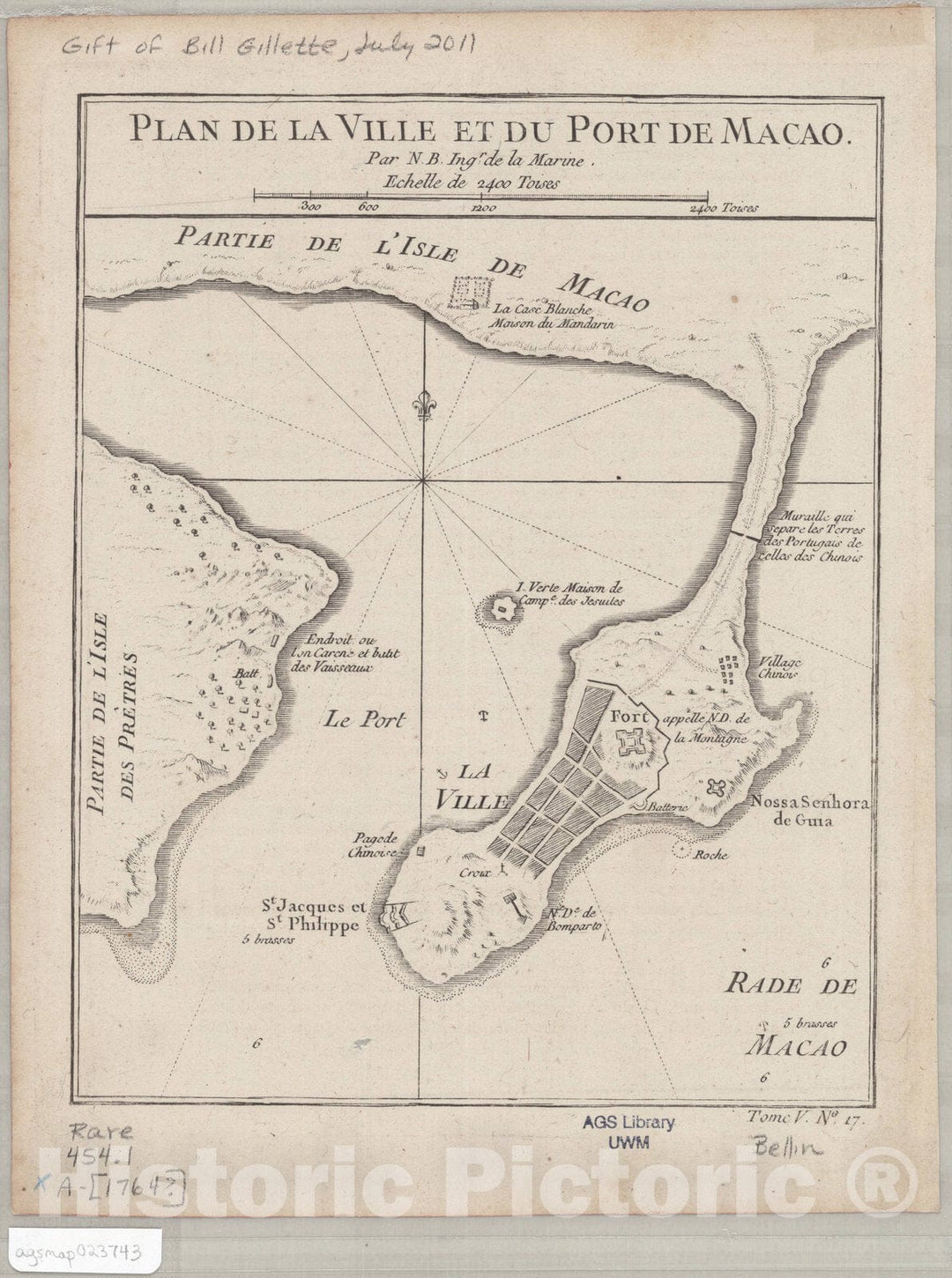 Map : Macau, China 1764, Plan de la ville et du port de Macao , Antique Vintage Reproduction