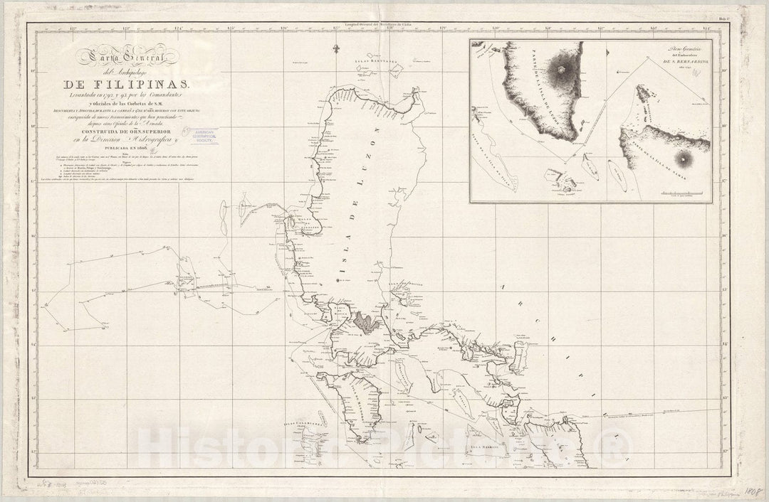 Map : Philippines 1808, Carta general del Archipielago de Filipinas , Antique Vintage Reproduction