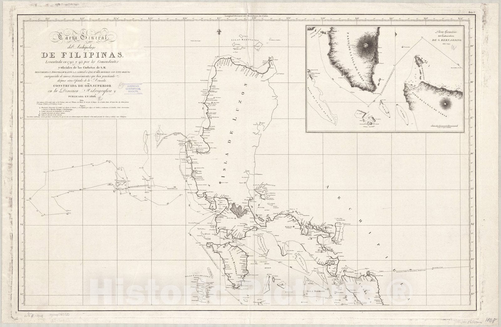 Map : Philippines 1808, Carta general del Archipielago de Filipinas , Antique Vintage Reproduction