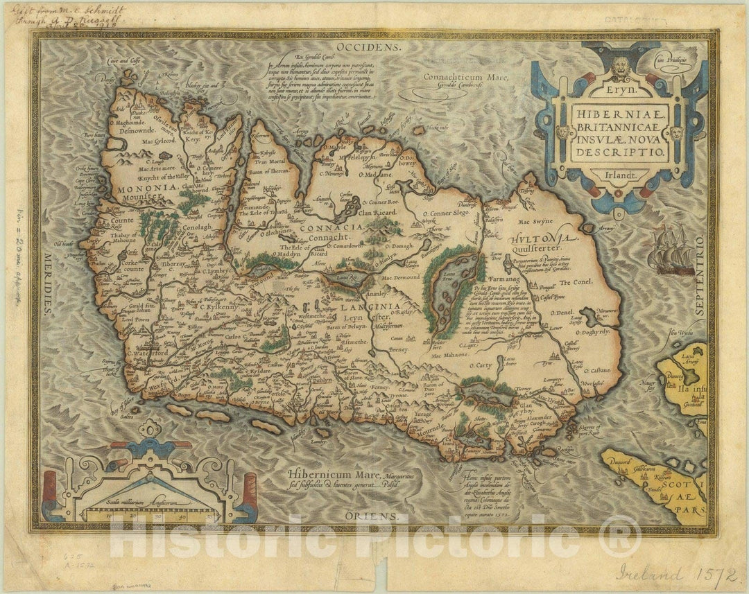 Map : Ireland 1573, Hiberniae Britannicae Insulae, Nova Descriptio, Eryn, Irlandt, Antique Vintage Reproduction