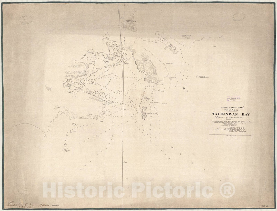 Map : Gulf of Peeheli, China 1860, North coast of China, Gulf of Peeheli, Talienwan Bay (Province of Liau-tung) , Antique Vintage Reproduction